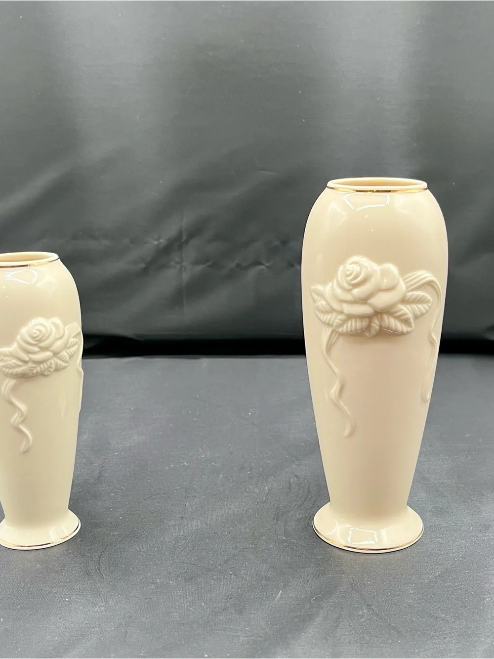 Lenox Rose blossom bud vase porcelain 24K Gold Trim ivory cream set of 2